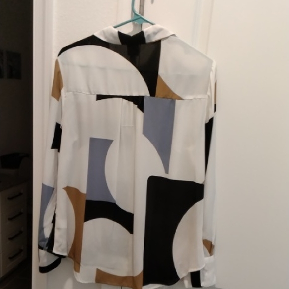 Worthington Color Block Button Down Shirt White Black Tan Gray - Picture 3 of 3